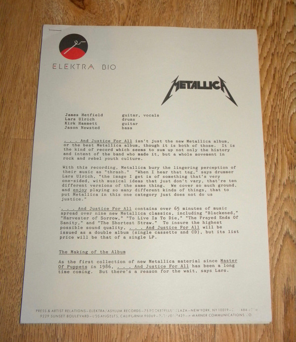 Metallica - And Justice For All (2xLP, Album, Promo, Tra