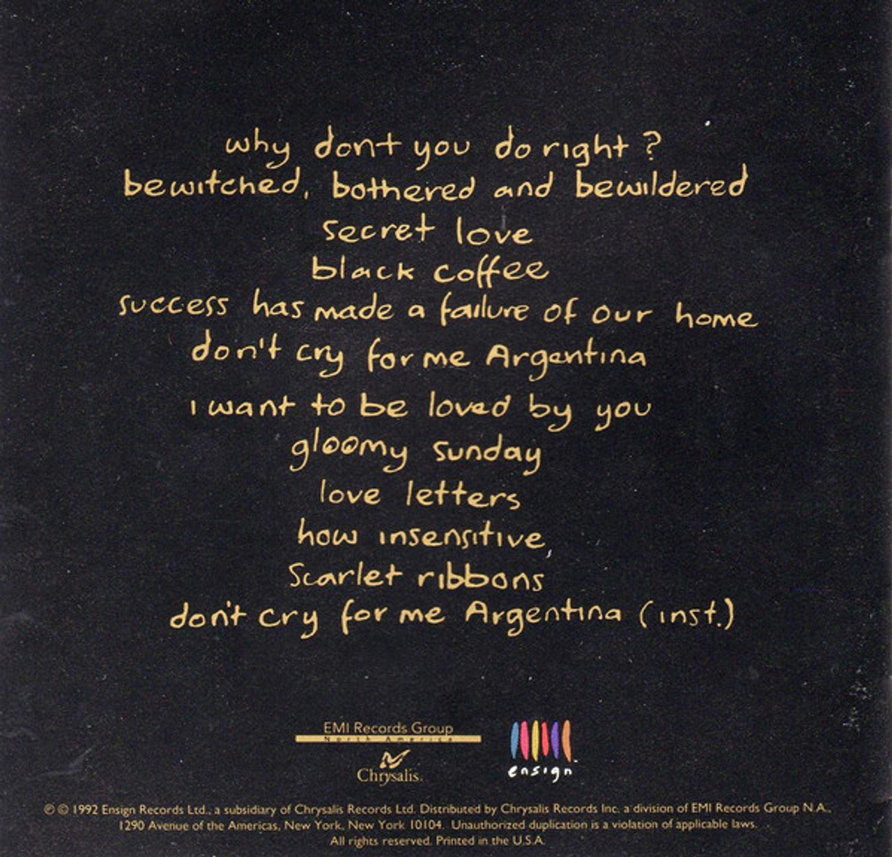 CD Sinead OConnor Am I Not Your Girl ? TOCP7380PROMO Ensign