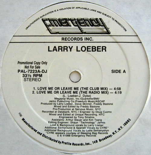 Larry Loeber - Love Me Or Leave Me (12", Promo)