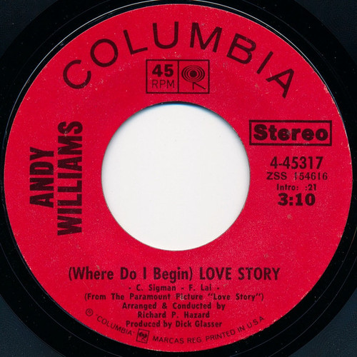 Andy Williams - (Where Do I Begin) Love Story (7", Single, Pit)