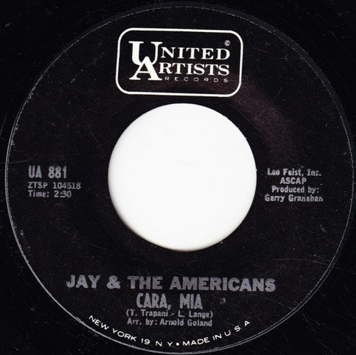 Jay & The Americans - Cara, Mia / When It's All Over - United Artists Records - UA 881 - 7", Single, Mono, Styrene, Pit 718318046