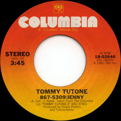 Tommy Tutone - 867-5309 / Jenny (7", Single, Styrene, Ter)
