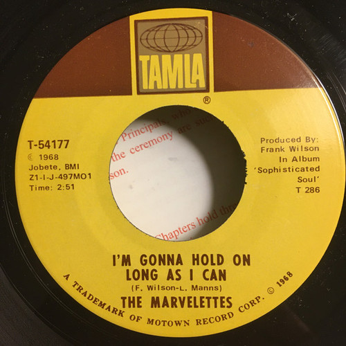 The Marvelettes - I'm Gonna Hold On Long As I Can / Don't Make Hurting Me A Habit (7", Single)