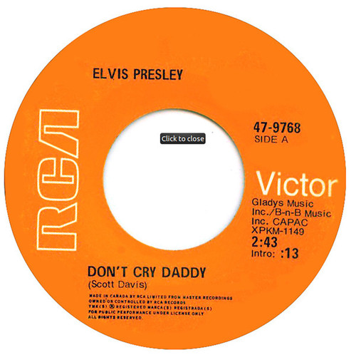 Elvis Presley - Don't Cry Daddy (7")