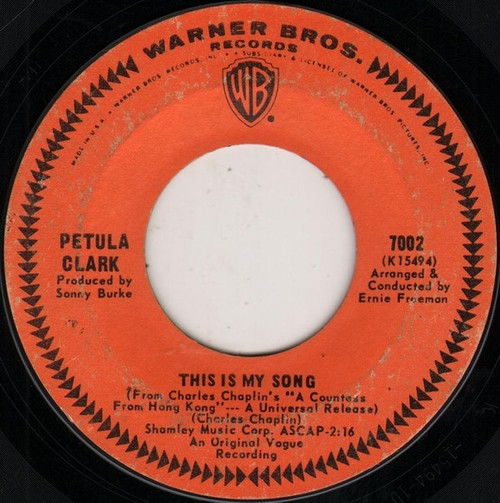 Petula Clark - This Is My Song - Warner Bros. Records - 7002 - 7", Single, Ter 758665253
