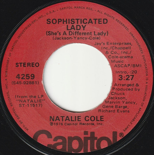 Natalie Cole - Sophisticated Lady (She's A Different Lady) / Good Morning Heartache (7", Single)
