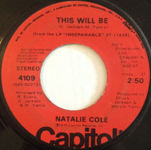 Natalie Cole - This Will Be (7")