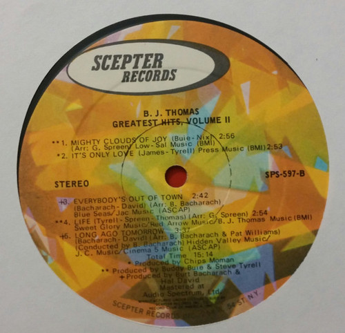 B.J. Thomas - Greatest Hits Volume Two (LP, Album, Comp, Uni)