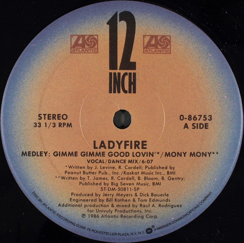 Ladyfire - Medley: Gimme Gimme Good Lovin' / Mony Mony - Atlantic - 0-86753 - 12" 791243563
