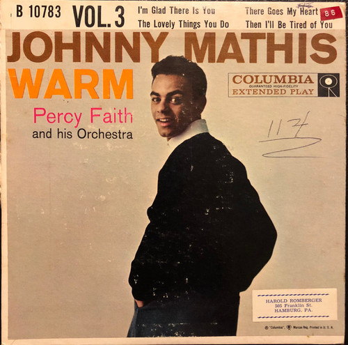 Johnny Mathis With Percy Faith And His Orchestra* - Warm Vol. 3 (7", EP)