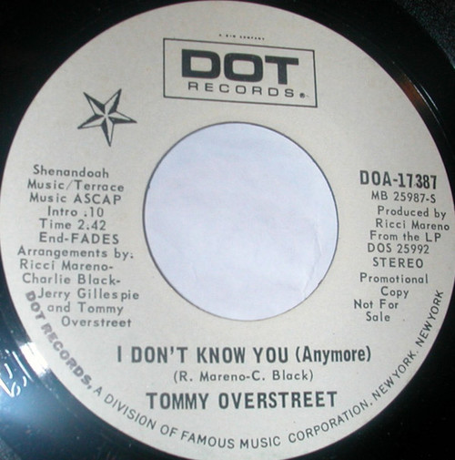 Tommy Overstreet - I Don't Know You (Anymore) (7", Promo)