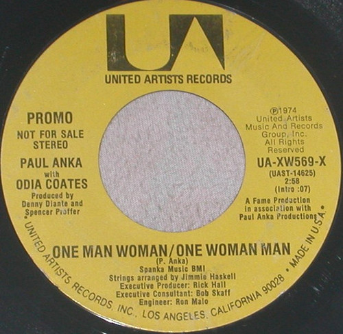 Paul Anka With Odia Coates - One Man Woman / One Woman Man (7", Mono, Promo)
