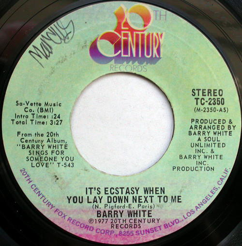 Barry White - It's Ecstasy When You Lay Down Next To Me (7", Single, Styrene, Ter)