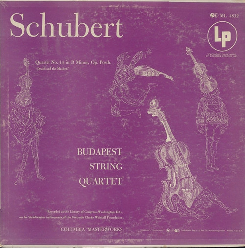 Schubert* - Budapest String Quartet - Quartet No. 14 D Minor, Op. Posth. "Death And The Maiden" (LP, Mono)