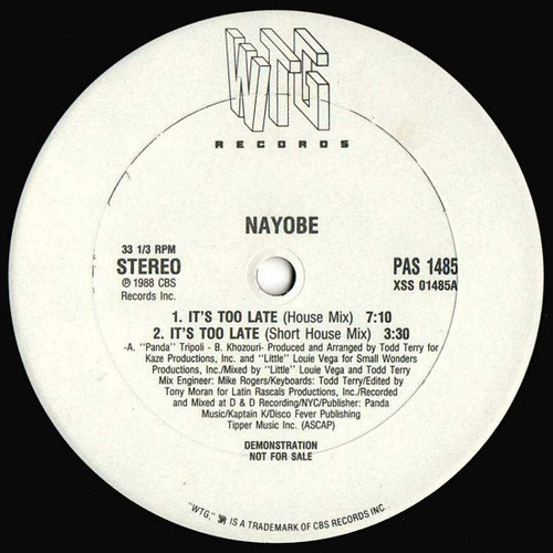 Nayobe - It's Too Late (12", Promo)