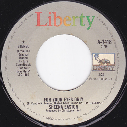 Sheena Easton - For Your Eyes Only - Liberty - A-1418 - 7", Single 884245035