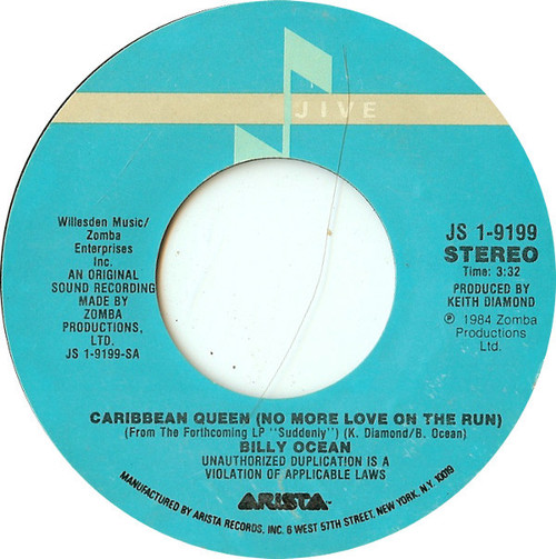 Billy Ocean - Caribbean Queen (No More Love On The Run) (7", Single, Styrene, Ind)