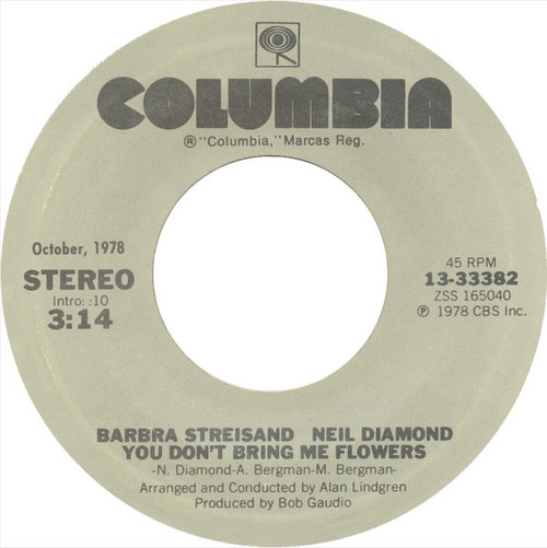 Barbra Streisand  & Neil Diamond  / Neil Diamond - You Don't Bring Me Flowers / Forever In Blue Jeans - Columbia - 13-33382 - 7", Single, RE 886927307