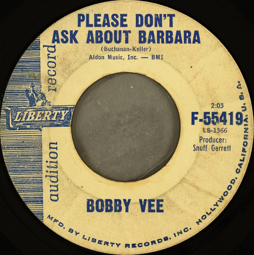 Bobby Vee - Please Don't Ask About Barbara / I Can't Say Goodbye (7", Promo)