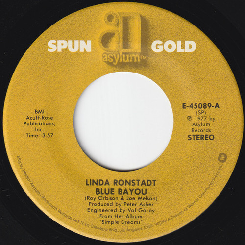 Linda Ronstadt - Blue Bayou - Asylum Records - E-45089 - 7", Single, RE 887747151