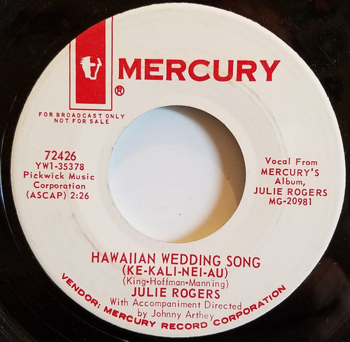 Julie Rogers - Hawaiian Wedding Song (Ke-Kali-Nei-Au) (7", Single, Promo)