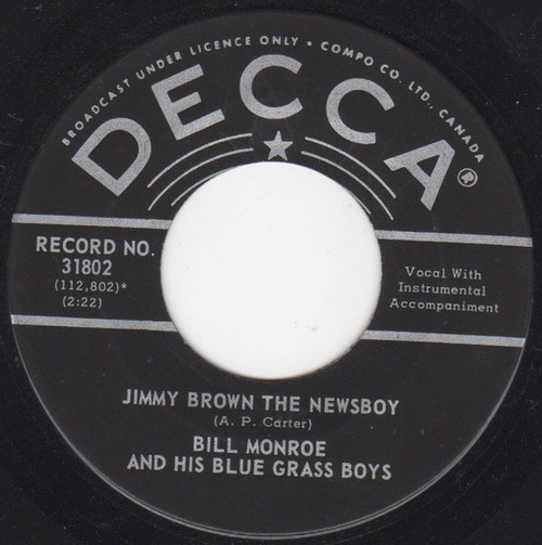 Bill Monroe & His Blue Grass Boys - Jimmy Brown & The Newsboy (7")