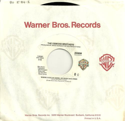 The Osmonds - Where Does an Angel Go When She Cries - Warner Bros. Records - 7-29387 - 7", Single 892487255