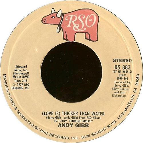Andy Gibb - (Love Is) Thicker Than Water (7", Single, Styrene, Pit)