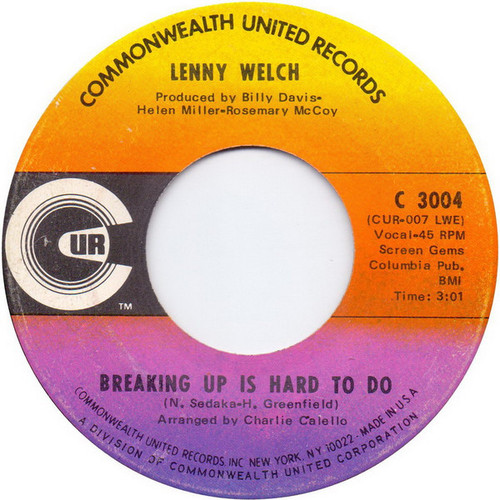 Lenny Welch - Breaking Up Is Hard To Do / Get Mommy To Come Back Home (7", Single)
