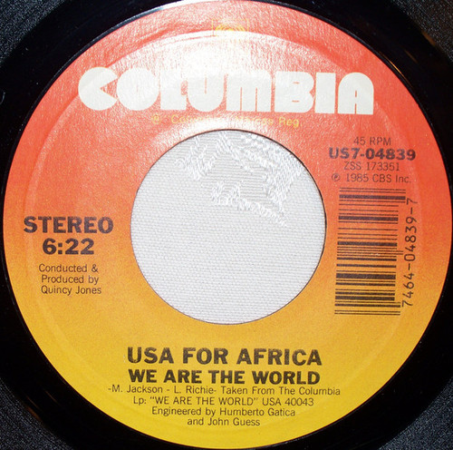 USA For Africa - We Are The World - Columbia - US7-04839 - 7", Single, Styrene, Car 914754763