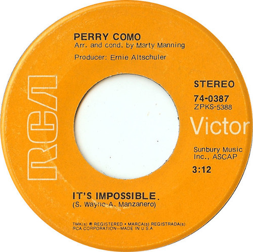 Perry Como - It's Impossible (7", Single, Roc)