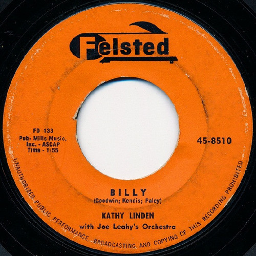 Kathy Linden - Billy / If I Could Hold You In My Arms - Felsted - 45-8510 - 7", Single 919180229