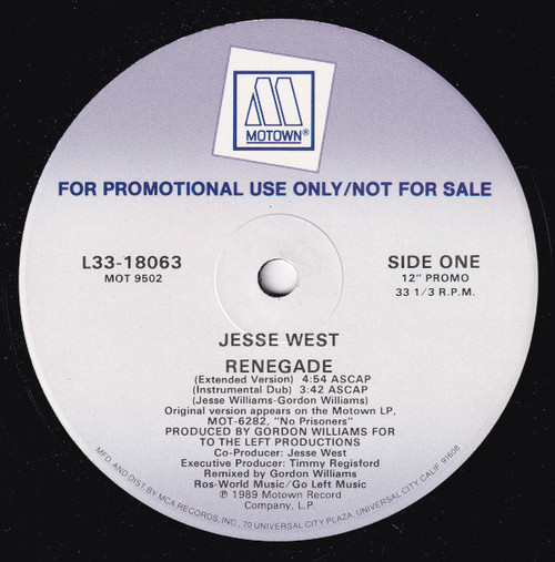 Jesse West - Renegade - Motown - L33-18063 - 12", Promo 938166957