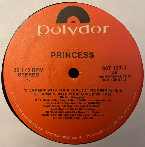 Princess - Jammin' With Your Love (12", Maxi, Promo)