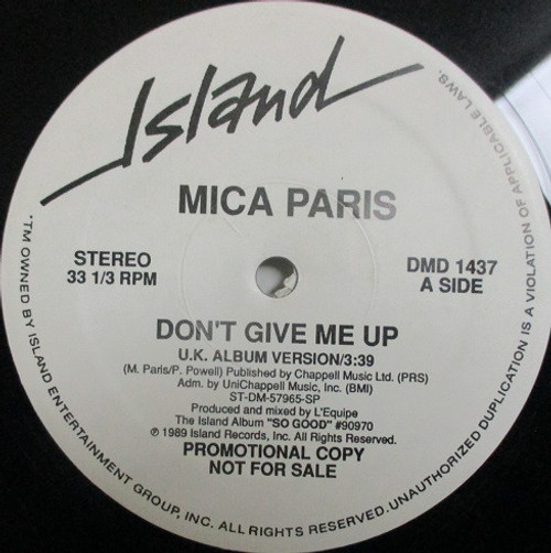 Mica Paris - Don't Give Me Up (U.K. Album Version) (12", Single, Promo)