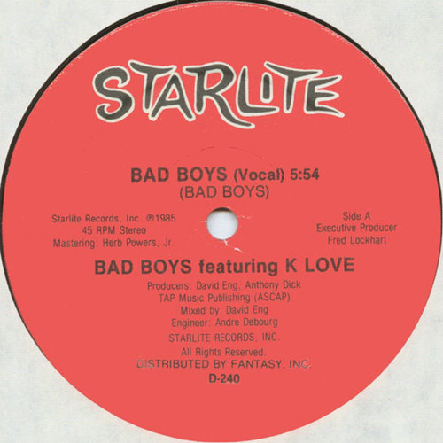 Bad Boys Featuring K Love - Bad Boys - Starlite - D-240 - 12" 944967291