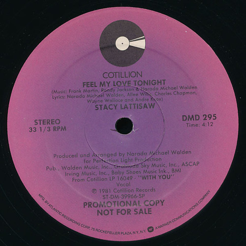 Stacy Lattisaw - Feel My Love Tonight (12", Promo)