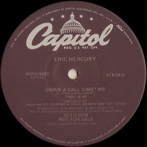Eric Mercury - Gimme A Call Sometime (12", Promo)