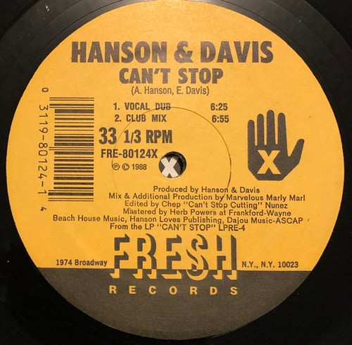 Hanson & Davis - Can't Stop (12")