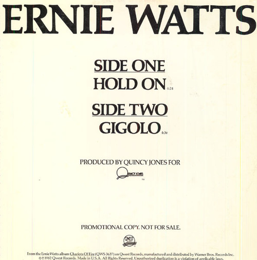 Ernie Watts - Hold On / Gigolo (12", Promo)