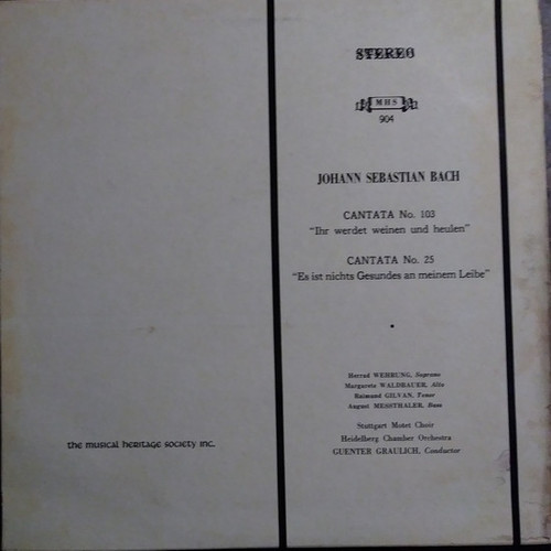 Johann Sebastian Bach - Guenter Graulich*, Stuttgart Motet Choir*, Heidelberg Chamber Orchestra* - Cantata No. 103 / Cantata No. 25 (LP, Album)