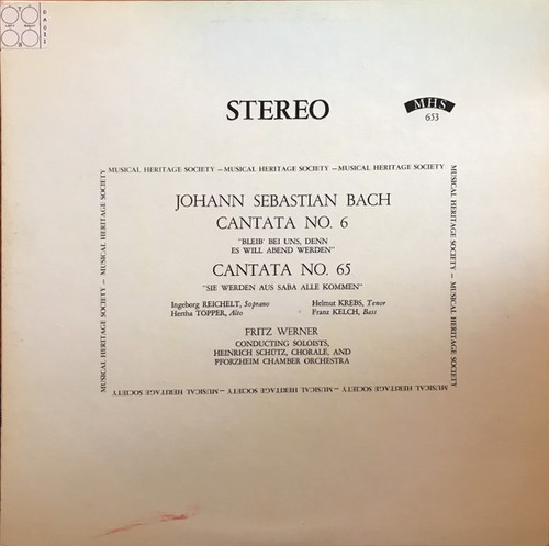 Johann Sebastian Bach, Fritz Werner, Ingeborg Reichelt, Hertha Töpper, Helmut Krebs, Franz Kelch, Heinrich Schütz Chorale*, Pforzheim Chamber Orchestra* - Cantata No. 6 / Cantata No. 65 (LP)