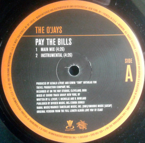 The O'Jays - Pay The Bills (12", Promo)