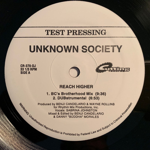 Unknown Society - Reach Higher - Cutting Records - CR-370-DJ - 12", TP 958808823