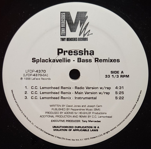 Pressha - Splackavellie (Bass Remixes) (12")