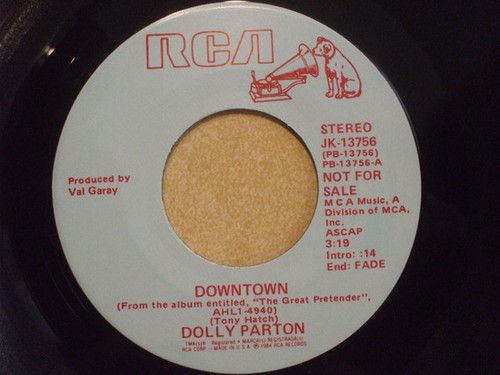 Dolly Parton - Downtown (7", Promo, Blu)