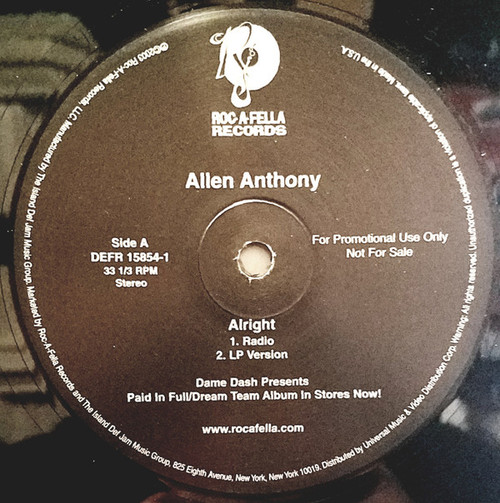 Allen Anthony - Alright - Roc-A-Fella Records - DEFR-15854-1 - 12", Promo 975720590