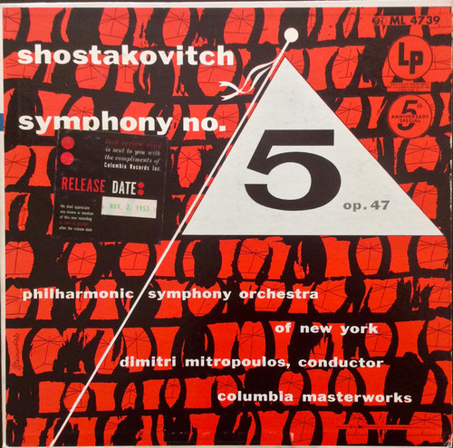 Shostakovitch* - Philharmonic Symphony Orchestra Of New York* / Dimitri Mitropoulos - Symphony No. 5 Op. 47 (LP, Mono)