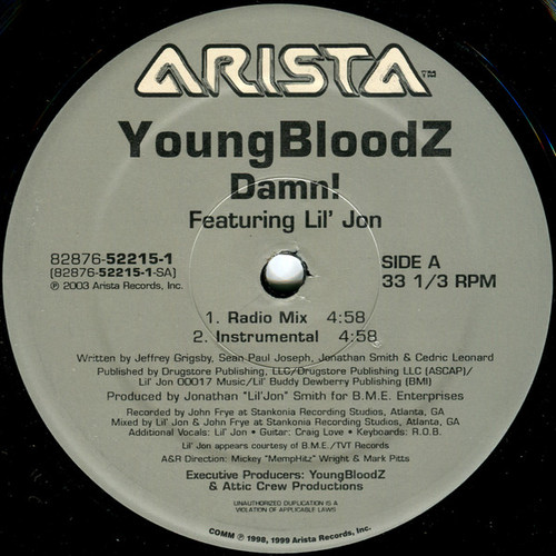 YoungbloodZ Featuring Lil' Jon - Damn! (12", Single)