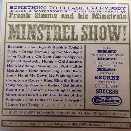 Frank Simms And His Minstrels - Minstrel Show! (LP)